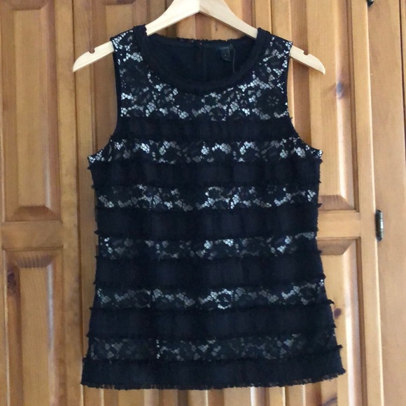 J. Crew NWT lace front tank w/ beige lining. Solid black back w/ keyhole close - Picture 1 of 10